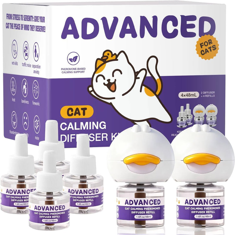 Cat Calming Diffuser Kit with 2 Diffusers & 4 Refills (48mL Each), Cat Pheromones Calming Diffuser for Cat Anxiety Relie