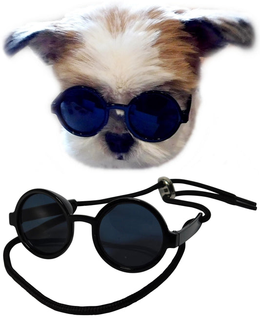 G016 Small Breed Dog up to 15lbs Pet Cat Round Tiny Sunglasses (Black)