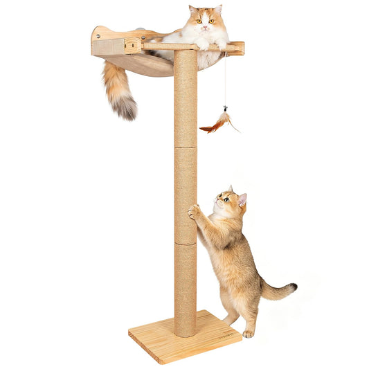 Cat Window Perch Hammock with 3-Piece Detachable Sisal Scratching Posts, Drill-Free Suction Cup Mount, Multi-Level Climbing Perch for Bird Watching, 45 LBS Capacity