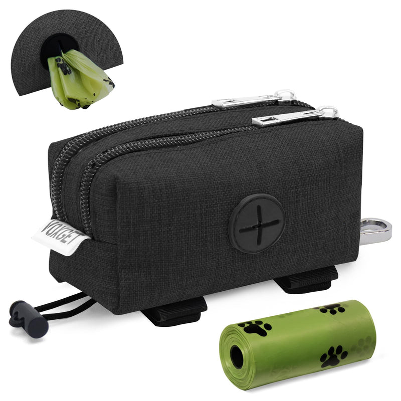 VOXGET Dog Poop Bag Holder for Leashes, Puppy Treat Pouch Carrier with 2 Zipper Pockets and Clip for Pets Doggy Training, Dog Waste Bag Dispenser with 1 Roll Poop Bags for Walking Accessories (Black)