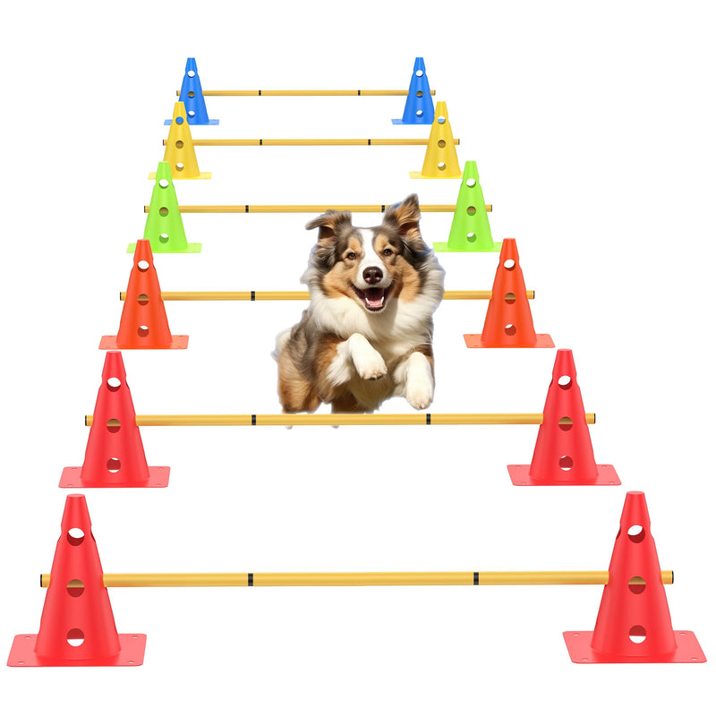 TINEPRY Dog Agility Training Hurdle Cone Set, Adjustable Dog Agility Equipment Obstacle Course Backyard Equipment for Pet Exercise 6 Set