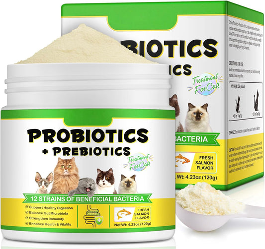 Cat Probiotic Powder with Prebiotics - 5 Billion CFU & 12 Strains to Treat Diarrhea, Vomiting, Digestive Support & Immunity Health