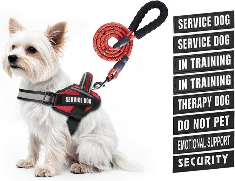 Service Dog Vest Harness and Leash Set, Animire in Training Dog Harness with 10 Dog Patches, Reflective Dog Leash with S