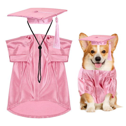 Dog Graduation Cap and Gown, Dogs Cats Graduation Holiday Halloween Costume Accessory(Pink,Large)