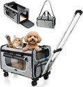 Large Pet Carrier with Detachable Wheels, 2 IN1 Foldable Soft-Sided Carriers- Designed for Dogs & Cats, Telescopic Handl
