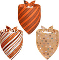 Fall Dog Bandanas Large 3PCS, Plaid Stripe Thanksgiving Scarf