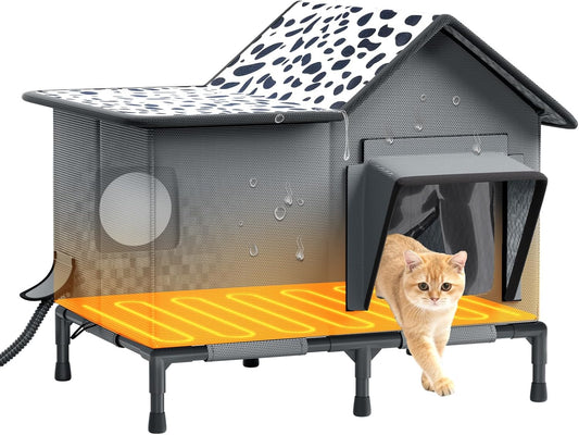 Heated Cat House for Outside, Weatherproof Outdoor Cat Shelter 21"x14"x20"