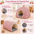 Guinea Pig Hideout Tunnel Set, 2 Pack Washable Small Animal Bed with Removable Cushion, Hamster Hideout Play Tunnel Toys