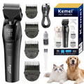 KEMEI-1857 Dog Grooming Clippers & Cat Grooming Kit, Professional Cordless Trimmer with LED Display, 4 Adjustable Guide Combs (3/6/9/12mm), USB Rechargeable, Low Noise for Home Pet Grooming