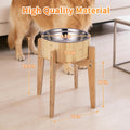 Elevated Dog Bowls for Large Dogs Feeder Two Bowls with a Stainless Steel and Bamboo Dishes，Raised Dog Bowl Stand with N