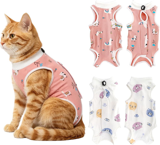 2 Pack Cat Recovery Suit Breathable Cat Onesie for Cats After Surgery Female Kitten Recovery Suit for Spay Abdominal Wou