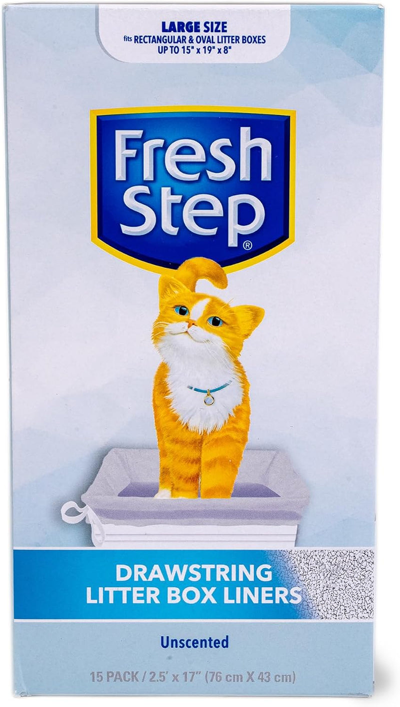 Fresh Step Drawstring Cat Litter Liners, Unscented, 2.5 ft x 17 in, 15 Ct