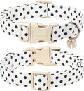 Spring Summer Dog Collar for Girl Dogs- White Polka Wedding Dog Collar, Adjustable Soft Beach Dots Dogs Collars for Smal