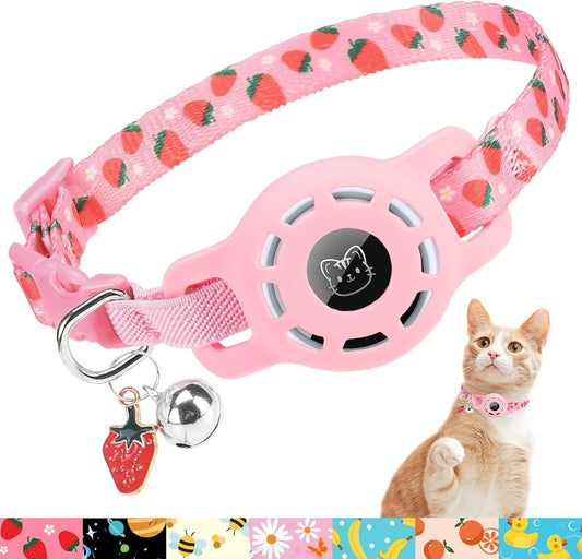 BINGPET AirTag Cat Collar with Bells, Upgraded Safety Elastic Cat Collar with Airtag Cat Collar Holder, Anti-Lost Cat Collars for Girl Boy Cats, Anti-Suffocation Kitty Puppy Collars