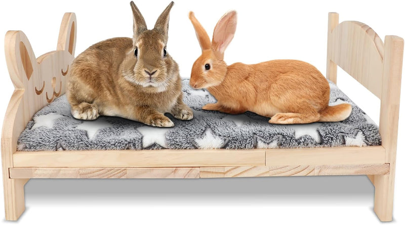 BWOGUE Large Wooden Rabbit Bed, Bunny Bed with Removable Cushion, 2-in-1