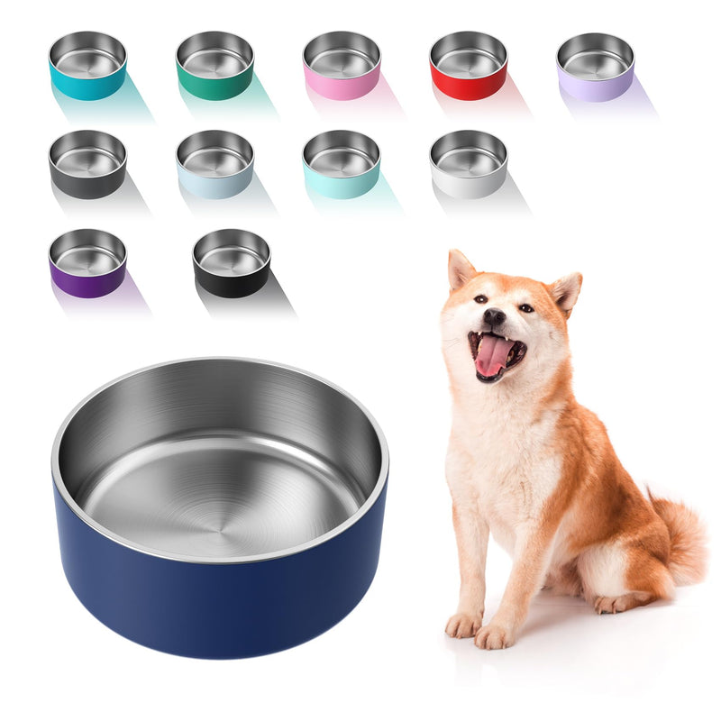 WENBOKMIN Dog Bowl, Stainless Steel Dog Food and Water Bowl with Non Slip Quiet Bottom, Easy to Clean, Dishwasher Safe, 64oz, Blue