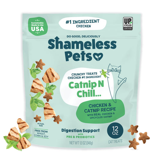 Shameless Pets Crunchy Cat Snacks & Treats – Healthy Cat Treats for Indoor Cats & Kittens with Catnip, Real Chicken & Digestive Support, Catnip N Chill (12 oz)
