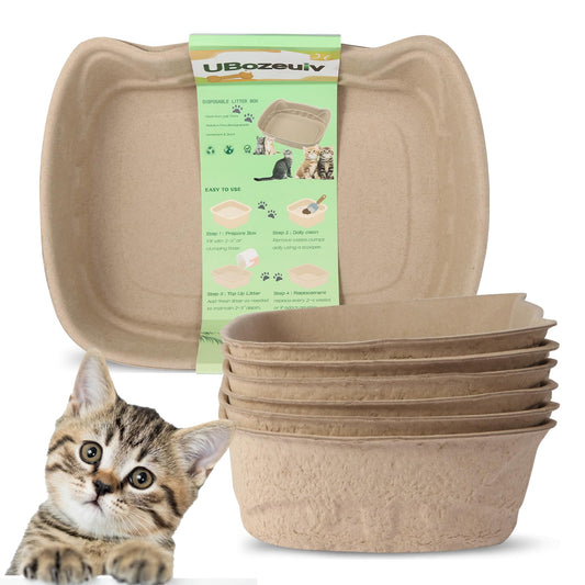 UBozeuiv Disposable Cat Litter Boxes 6-Pack, Compact Cat Ear Design, Sturdy Travel Litter Box for Kittens & Small Cats, Recyclable Cardboard Litter Tray for Home, Car & Crate Use