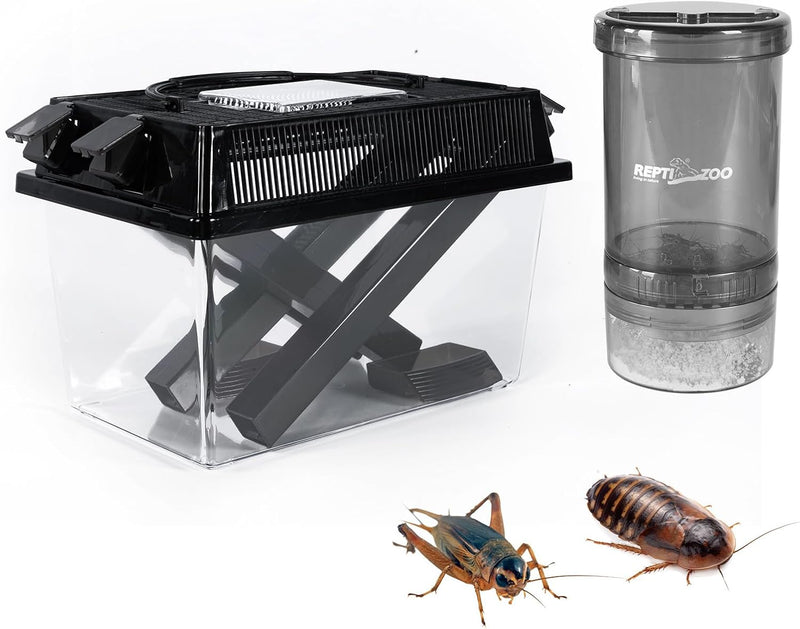 REPTI ZOO Reptile Cricket Keeper & Mixer Combo Kit, Reptile Cricket Calcium Powder Feeder, Feeding Dispenser Shaker for 