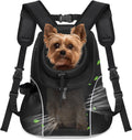 WOYYHO Pet Dog Carrier Backpack Small Dog Front Backpack Ventilated Mesh Dog Travel Back Pack with Safety Belt for Travel Hiking Cycling Outdoor Adventures (Size M: 5-9 lbs, Black)