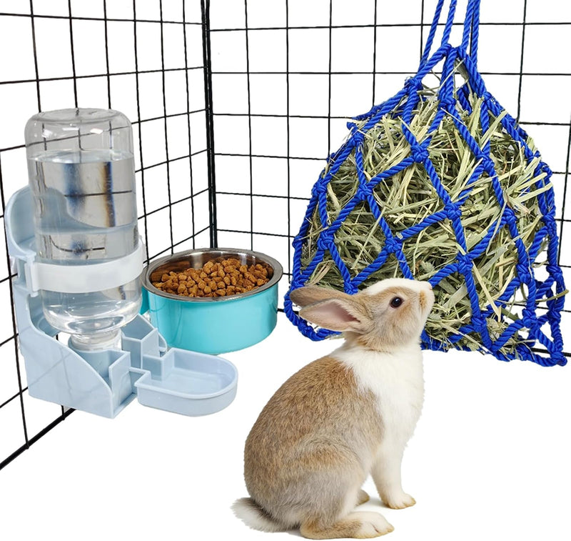 Rabbit Water Bottle Food Bowl Hay Net Feeder Set for Guinea Pig Bunny