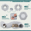 DUMOS Cat Tunnel Bed for Indoor Cats, Cave Donut Play Tunnel, Silver
