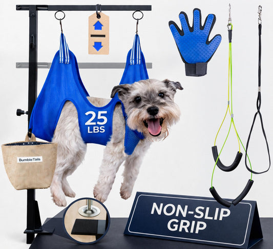 Dog Grooming Kit Adjustable Arm With Clamp: Height 26"-40", Small Dog Sling For Nail Trimming Hammock, no-sit Haunch Holder Leash Loops, Glove, Tool Hanging, Full Home Pet Grooming Supplies Kit, Cats