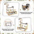 Bird Playground, Natural Wooden Parrot Playstand, Parakeet Playground with Stainless Steel Feeding Cups, Swing, Removabl