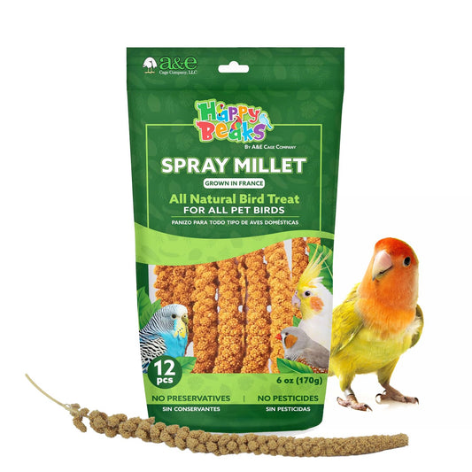 A&E Cage Co AE9054 Premium French Spray Millet for Birds – 6oz Retail Bag with 12 Natural Millet Sprays – Healthy Bird Treat for Budgies, Parakeets, Cockatiels, Finches & Small Birds
