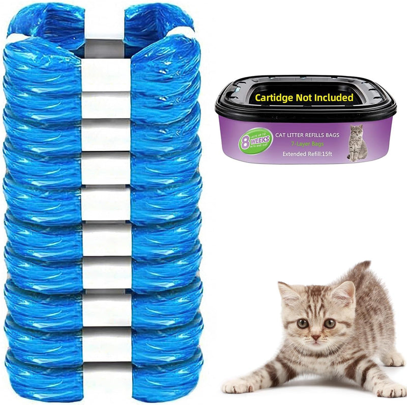 10 Pack Cat Litter Refills Scented Bag Compatible With Standard and Plus Disposal Cartridge, Universal Bags (Not Include