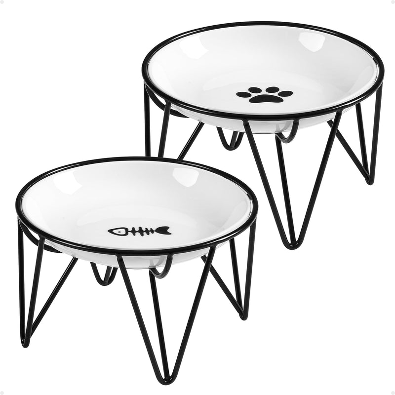 Kitwinney Ceramic Cat Bowls, 2 Pack - Raised, Whisker Friendly, Anti-Vomiting Cat Food Plates - Hygienic, Secure Material, Elegant Stand, 10 oz, for Indoor Cats & Kittens