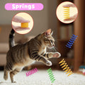 Flashine Cat Toys for Indoor Cats 40 PCS Kitten Toys Cat Interactive Toys Pack Including Cats Springs Sparkle Ball Pom Pom Ball Jingle Balls Tracks Balls