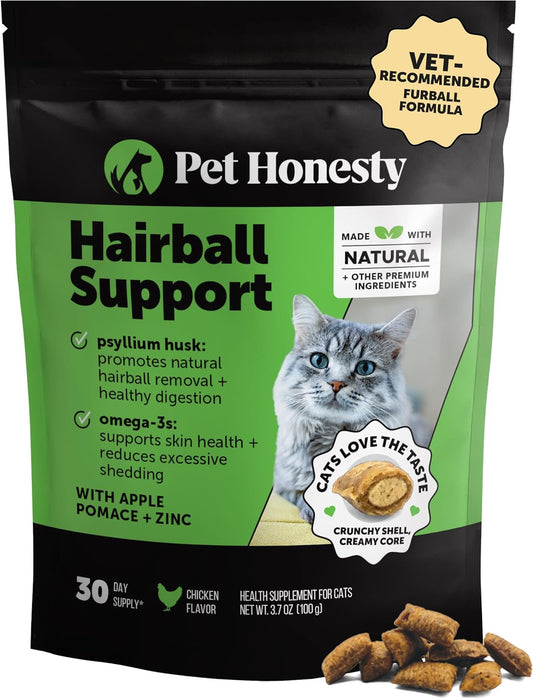Cat Hairball Support Crunchy & Creamy Chews, Hairball Remedy Treats, Cat Furball Treatment, Supports Skin & Coat, Vitamins for Digestion, Chicken (30-Day Supply)
