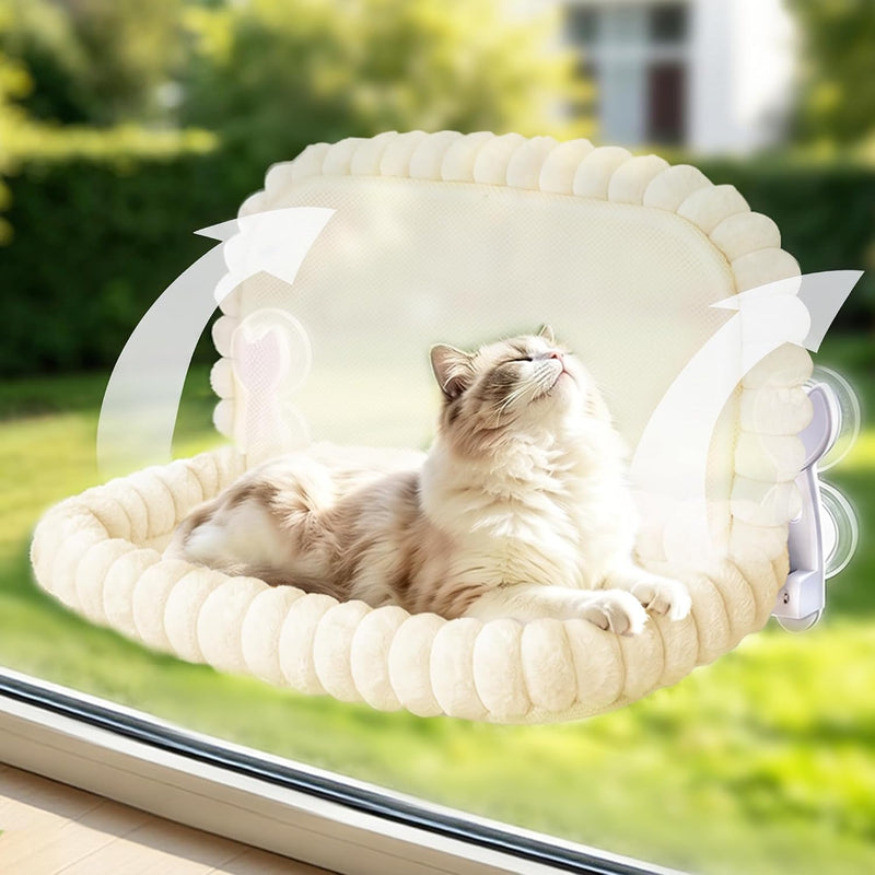 Cat Window Hammock - Beige Cordless Foldable Perch for All Cats
