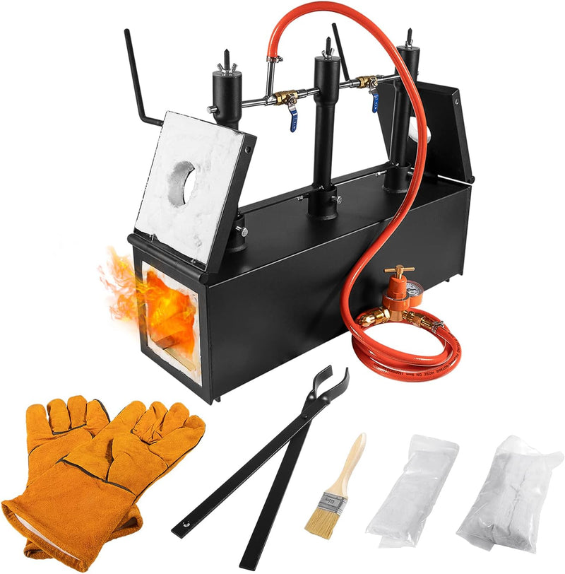 Triple Burners Portable Propane Gas Forge Three Burners 2700°F/1482℃ Large Capacity Square Forging Furnace for Blacksmit