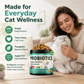 Cat Probiotics Tasty Chews –500 Chews Crunchy & Creamy Texture, Fish Oil Omega-3 Skin & Coat Health Digestive & Gut Support, Constipation Relief, Healthy Stool, Chicken Krill Flavor