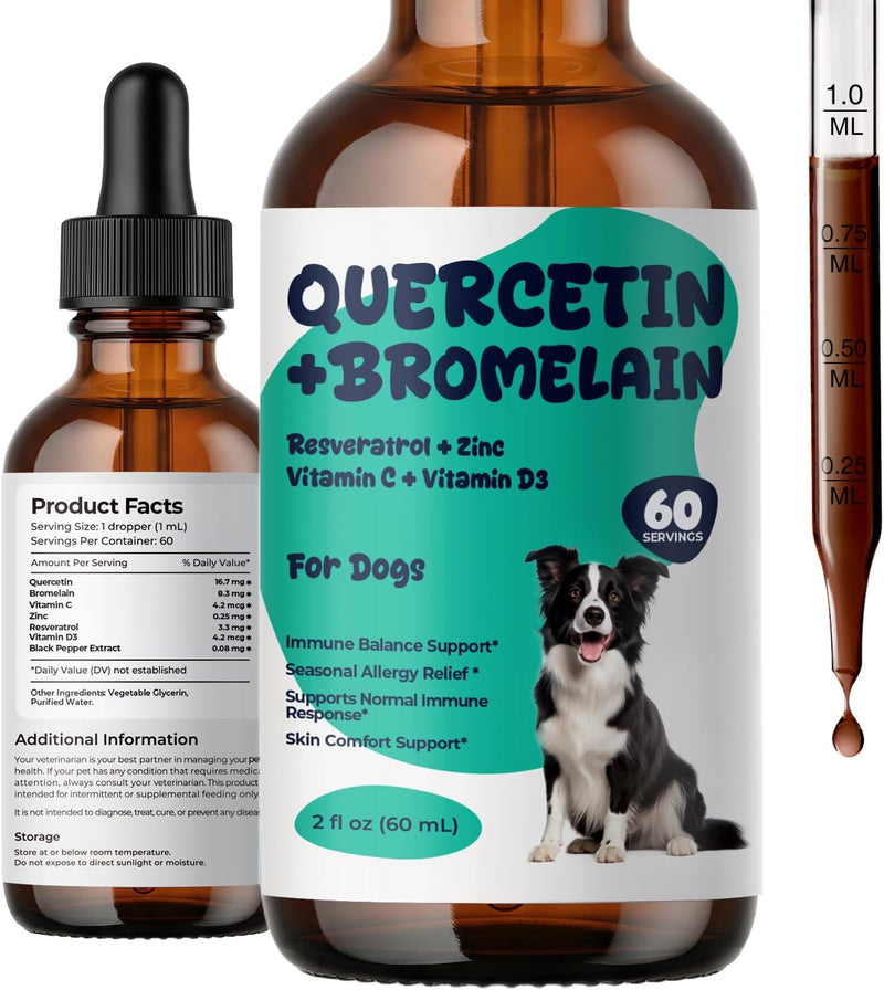Quercetin with Bromelain for Dogs, Allergy & Seasonal Itch Relief Drops