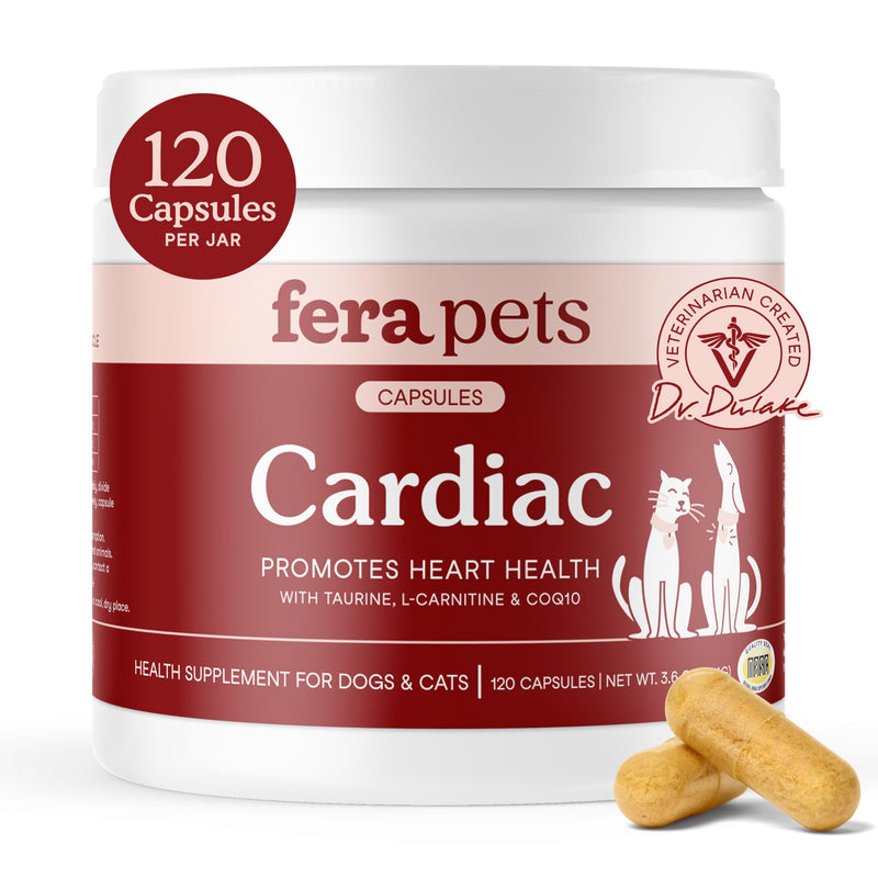 Fera Pets Taurine Supplement for Dogs & Cats - Heart Supplement with Taurine, L-Carnitine, & CoQ10 - Promotes Normal Circulation and Heartbeat - 120 Capsules