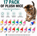 FYNIGO Cat Mouse Toys 17 Pack, Interactive Cat Toys for Indoor Cats, Catnip-Scented Plush Mice with Feather Tails & Rattle Sound, Kitten Toys for Entertainment, Exercise & Hunting Play