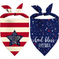 4th of July Dog Bandanas, Patriotic Party Pet Decorations 2 Pack, Adjustable Independence Day Holiday Bandana American Flag Triangle Bibs Cat Scarf Set