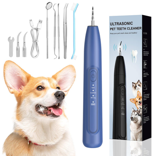 YunLuna Ultrasonic Dog Plaque Remover Tool, 3 Modes Plaque and Tartar Remover for Dogs, Low Noise Sonic Dog Tartar Remover Dogs Plaque Remover with Toothbrush 2 Cleaning Head for Pet Dental Care, Blue