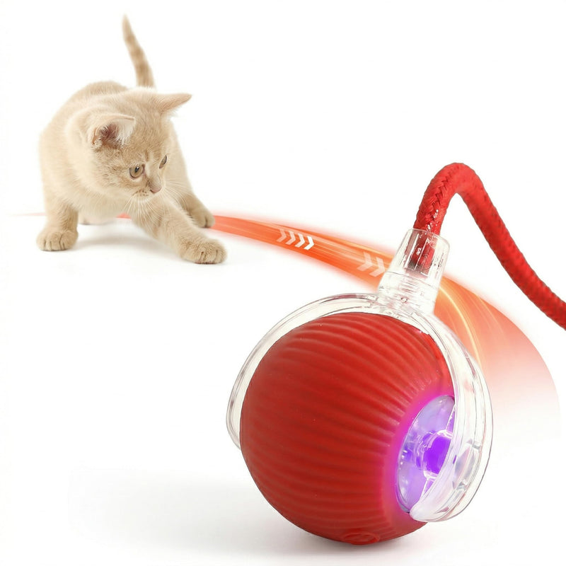 Rcxnm Interactive Cat Ball Toy with String, Interactive Cat Toys Ball Fast Rolling，Red, Bouncing Teaser Wand