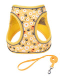 JUFOO XXS Yellow Flower Pattern Dog Harness and Leash Set,No Escape Harnesses for Training Walking，Breathable Adjustable Puppy Vest for Small Medium Dogs, Cats (Yellow, XXS)