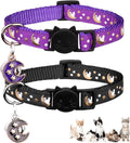 2Pcs Breakaway Cats Collars Cat Collars for Boy & Girl Cats Moons Adjustable Kitten Collars with Bell & Pendant Glow in 
