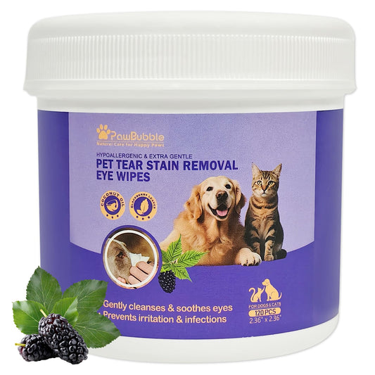 PawBubble Eye Wipes for Dogs and Cats, Tear Stain Remover for Dogs, Gently Cleans Tear Stains and Debris, Safe for Sensitive Eyes, 120 Count
