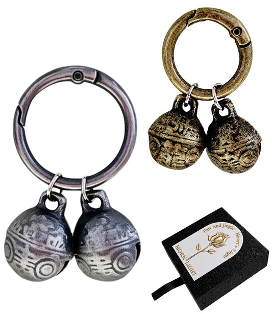 Morn Light 2 Pack Dog & Cat Bells with Engraved Pattern, Extra Loud Brass Bell for Collar with Quick Clasp, Anti-Lost Tracking,Gift Ready Set for Small to Medium Pets Lovers(Silver+Copper,S+M)