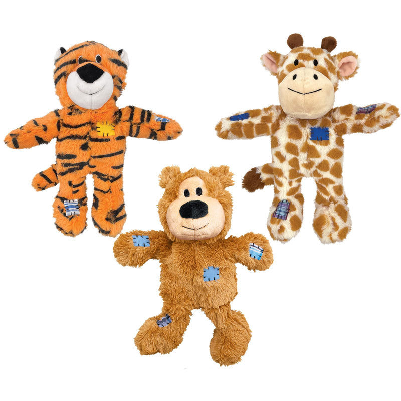 KONG Wild Knots Dog Toys 3 Pack – Bear, Giraffe & Tiger – Durable Plush Toys with Internal Knotted Rope & Squeaker – Soft Outside, Tough Inside – Ideal for Tugging & Chewing (Medium/Large)