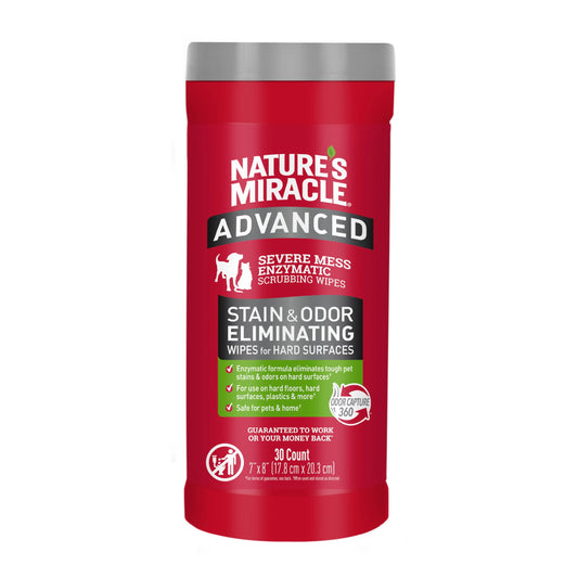Nature’s Miracle Advanced Stain And Odor Eliminating Wipes for Hard Surfaces, 30 Count, Enzymatic Formula Eliminates Tough Pet Messes