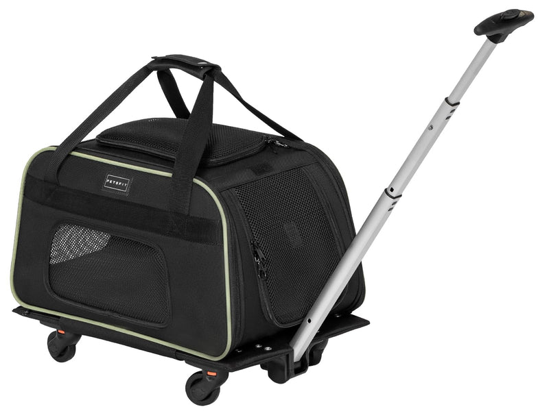 Petsfit Cat Carrier with Wheels Airline Approved, Pet Dog Carrier with Wheels for Small Dogs, Rolling Cat Carrier for Cats Puppy Stroller Detachable and Foldable Pet Travel Bag, Black&Green