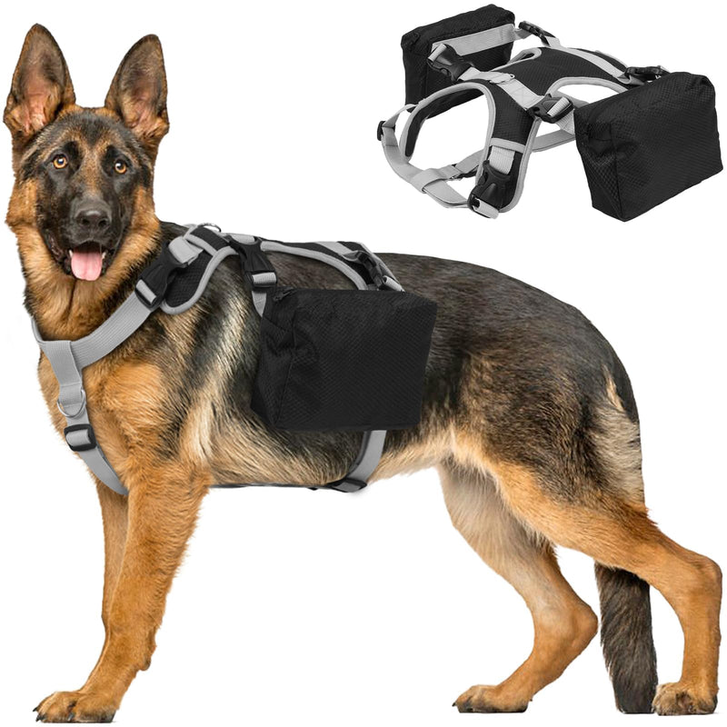 DORA BRIDAL Dog Backpack for Medium & Large Dogs, Dog Backpack Harness, Dogs Hiking Backpack with Side Pockets, Outdoors Pet Saddle for German Shepherd, Labrador (Black, Large)
